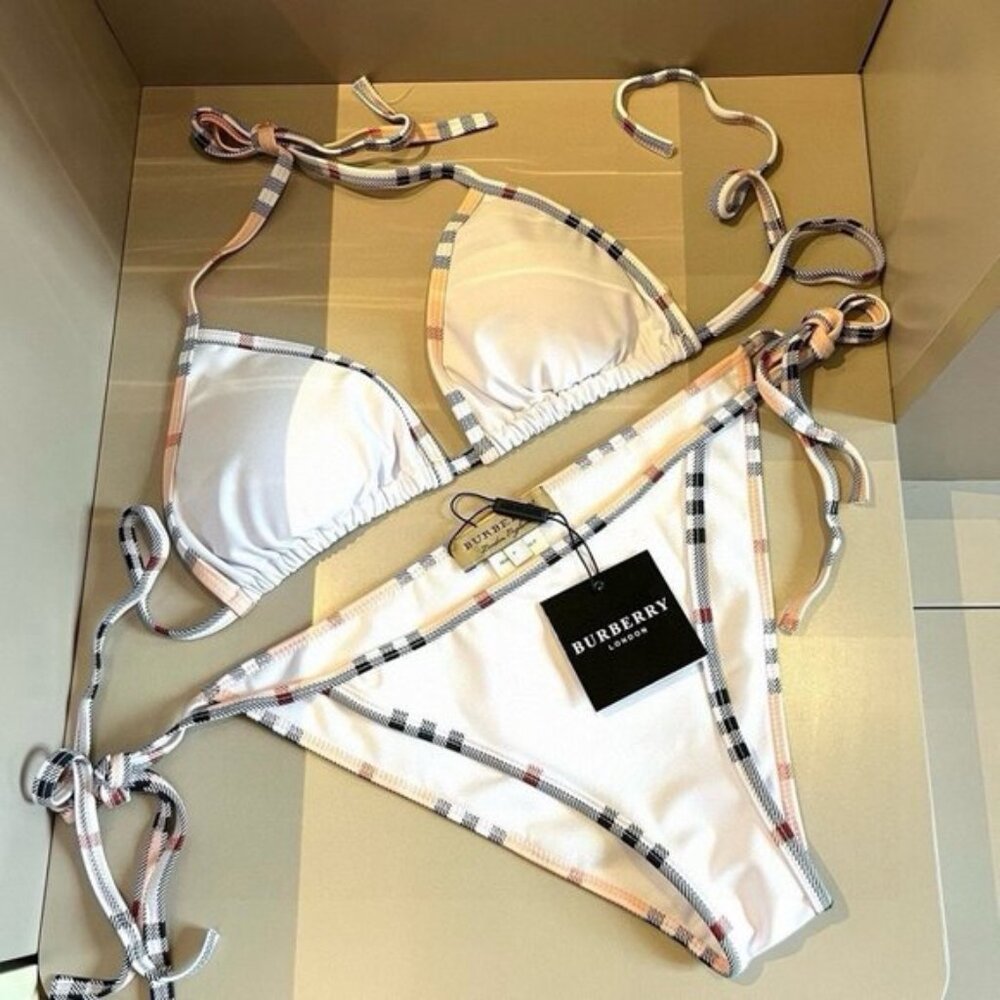 NWT Burberry women's white split bikini swimsuit